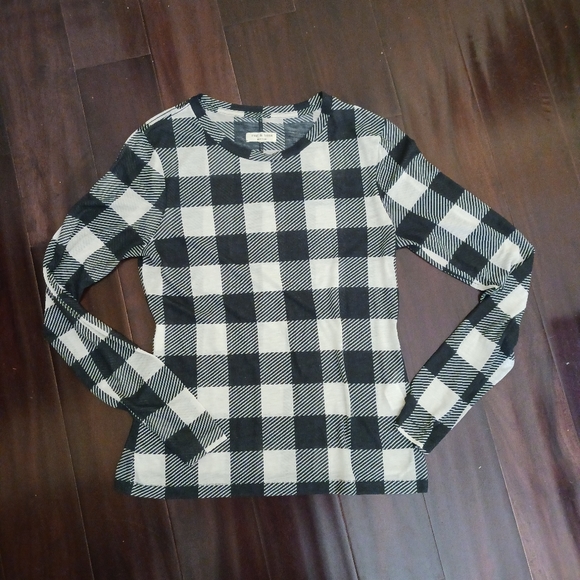 Rag & Bone T-shirt Black White Houndstooth Top Long Sleeve - Picture 2 of 8